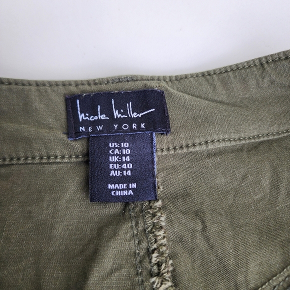 Nicole Miller Skirt Womens Green Cargo Midi Front Zip Cotton Blend Pockets Sz 10 - Picture 5 of 8